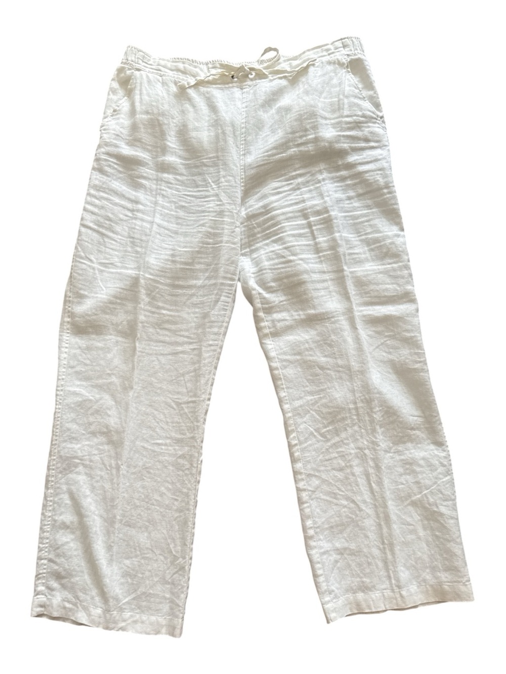 Vince Camuto Linen Wide-Leg Pants White XL Pull On Drawstring Lagenlook Boho - Picture 2 of 12